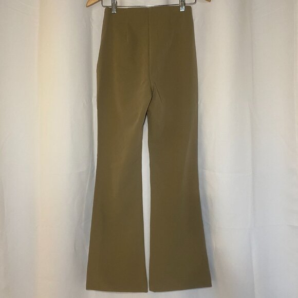 H&M Womens 4 Khaki High Rise Flare Pants Pull On Zipper Stretch Office Work NWT - Picture 2 of 10